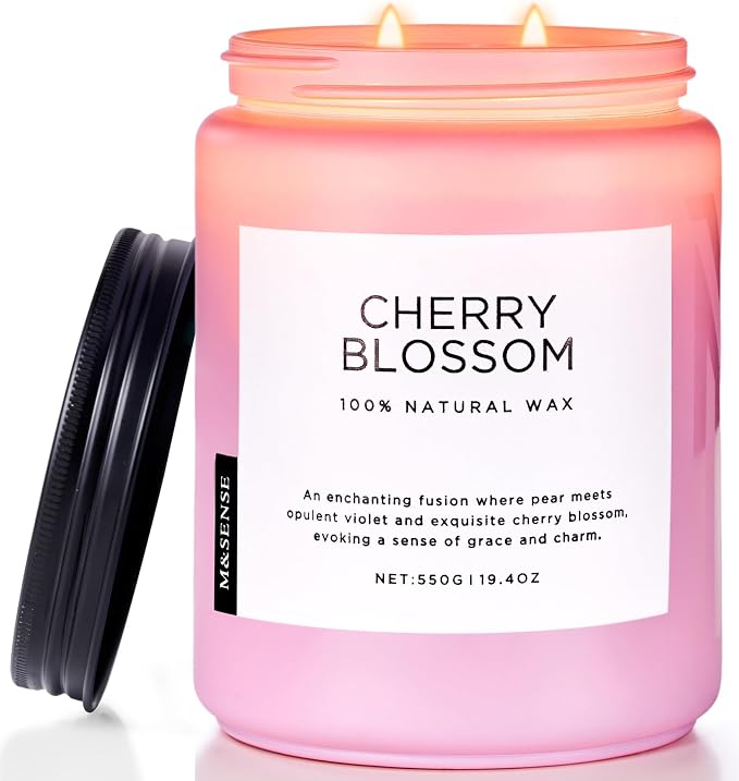 Large Cherry Blossom Scented Candle, 19.4oz Natural Soy Wax, 110-Hour Long Lasting, product image
