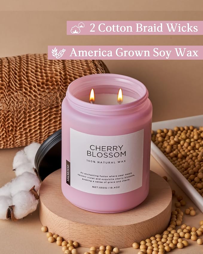 Large Cherry Blossom Scented Candle, 19.4oz Natural Soy Wax, 110-Hour Long Lasting, alternate product view 3