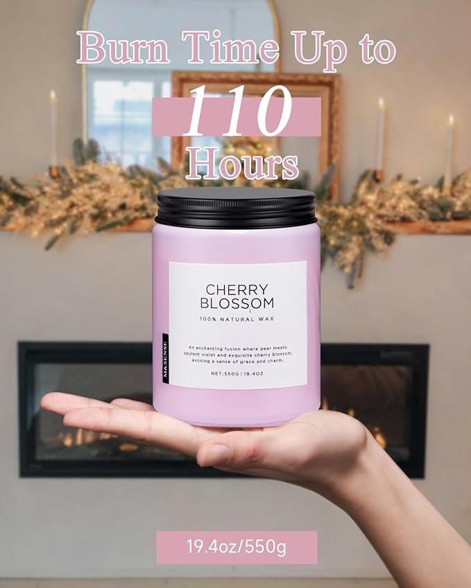 Large Cherry Blossom Scented Candle, 19.4oz Natural Soy Wax, 110-Hour Long Lasting, alternate product view 4