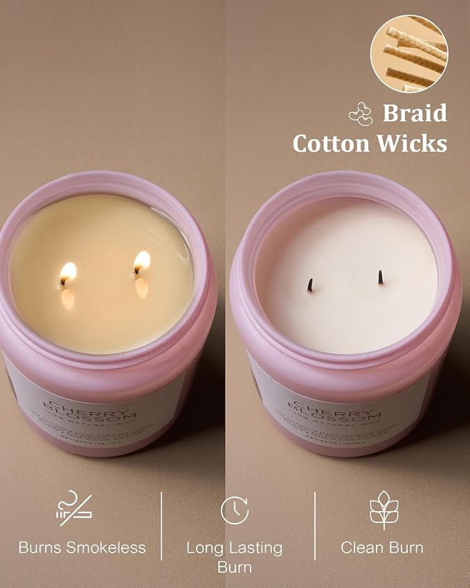 Large Cherry Blossom Scented Candle, 19.4oz Natural Soy Wax, 110-Hour Long Lasting, alternate product view 5