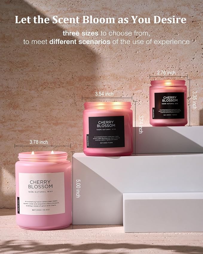 Large Cherry Blossom Scented Candle, 19.4oz Natural Soy Wax, 110-Hour Long Lasting, alternate product view 6