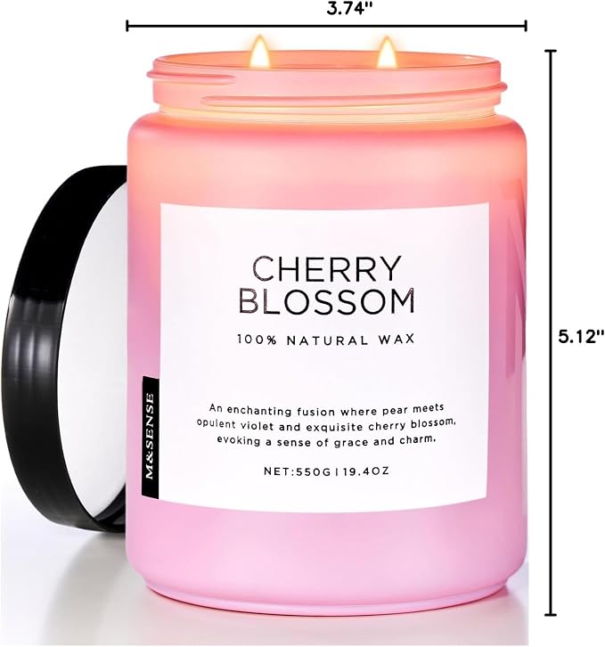 Large Cherry Blossom Scented Candle, 19.4oz Natural Soy Wax, 110-Hour Long Lasting, alternate product view 10
