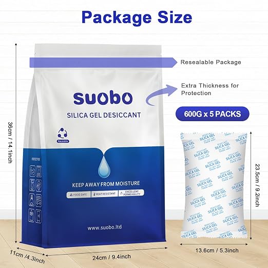 Large Desiccant Packs, 5 Packs 600 Gram Silica Gel Packets Reusable, Dehumidifier Packs for Car Desiccant, Large Moisture