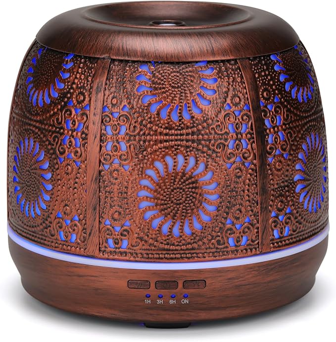 Large Essential Oil Aromatherapy Diffuser for Home Bedroom Metal Hollow Decorative Room Ultrasonic Air Scent Mist Aroma