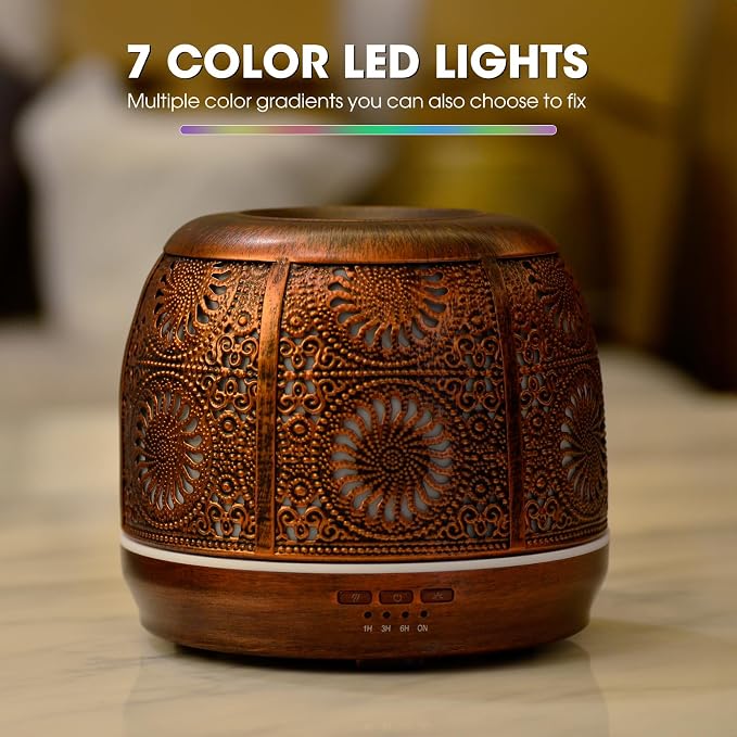 Large Essential Oil Aromatherapy Diffuser for Home Bedroom Metal Hollow Decorative Room Ultrasonic Air Scent Mist Aroma