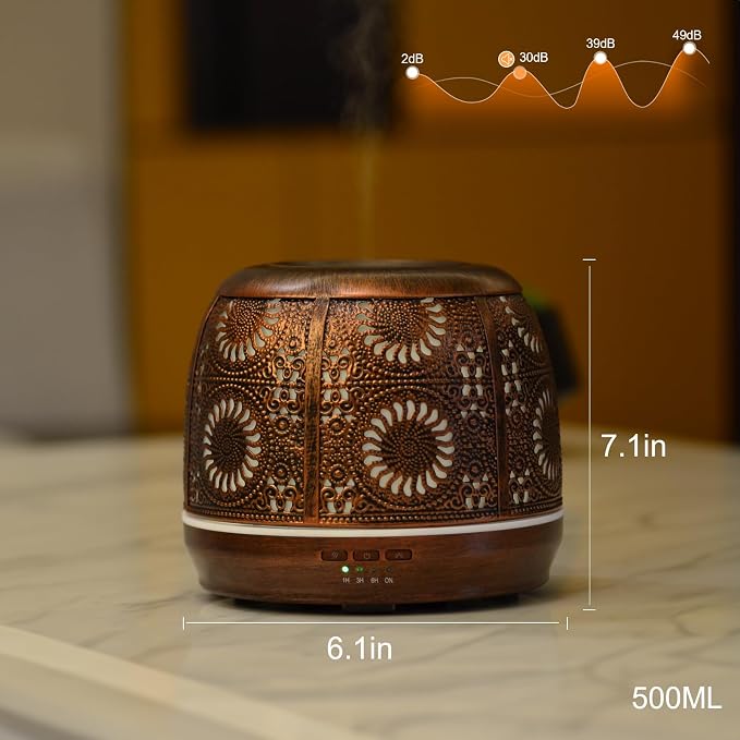 Large Essential Oil Aromatherapy Diffuser for Home Bedroom Metal Hollow Decorative Room Ultrasonic Air Scent Mist Aroma