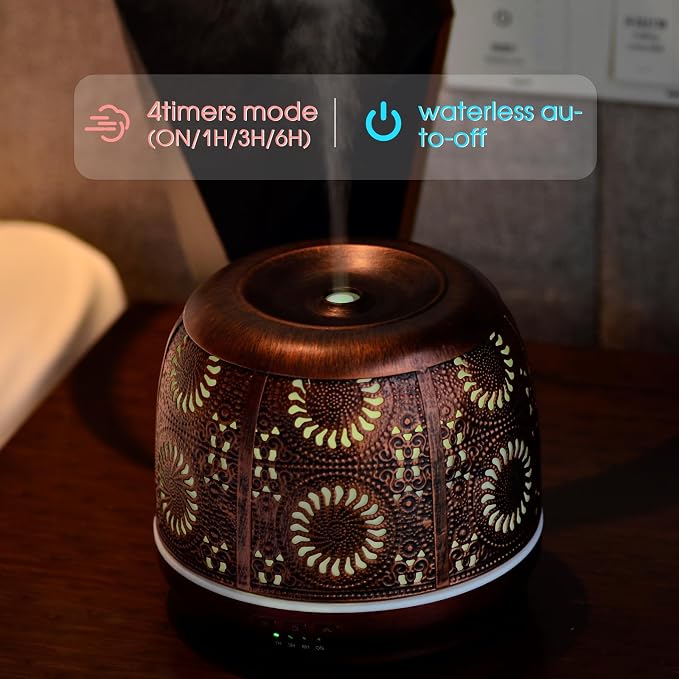 Large Essential Oil Aromatherapy Diffuser for Home Bedroom Metal Hollow Decorative Room Ultrasonic Air Scent Mist Aroma
