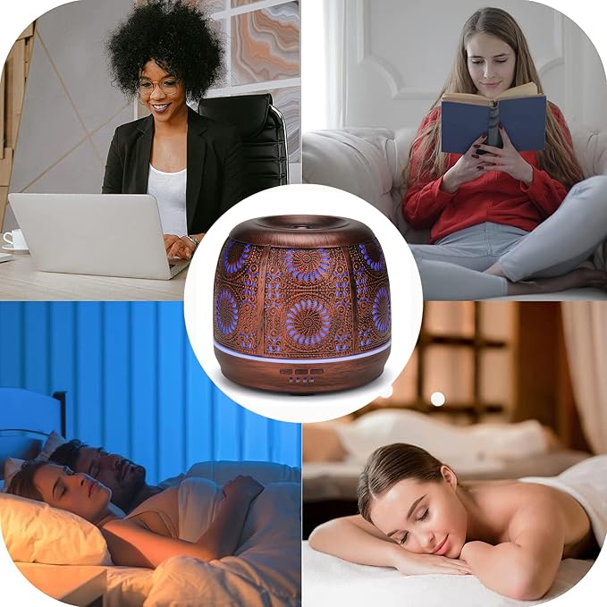 Large Essential Oil Aromatherapy Diffuser for Home Bedroom Metal Hollow Decorative Room Ultrasonic Air Scent Mist Aroma