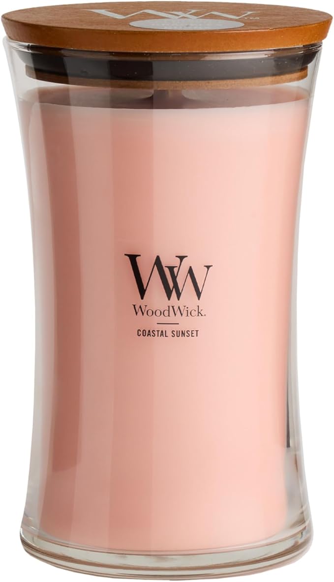 Large Hourglass Candle Coastal Sunset Scent Crackles as it burns Premium Soy Blend Wax 21oz Perfect for gifting, product