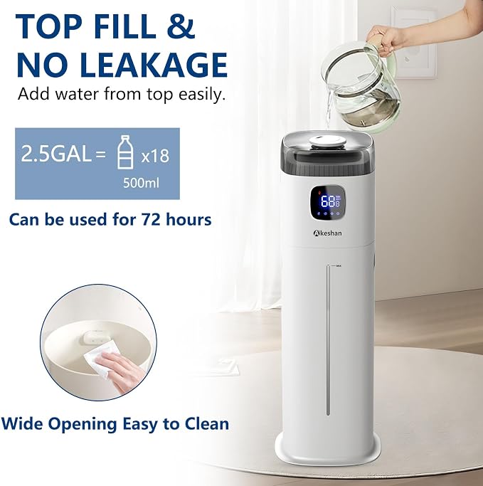 Large Humidifier for Bedroom, 9L/2.5Gal Ultrasonic Cool Mist, Easy Clean with 350ML/H Large Mist Speed, Remote control, Quiet