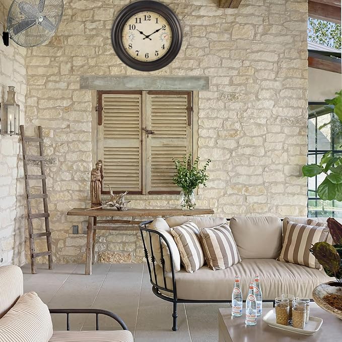 Large Outdoor Clock with Thermometer & Hygrometer – 18 Inch Bronze Vintage Farmhouse Decor Waterproof Wall Clock for Patio