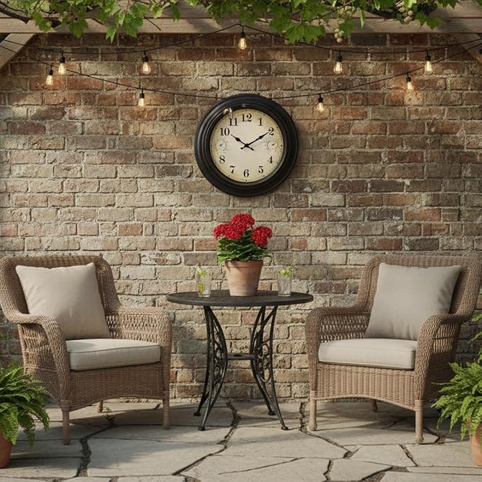 Large Outdoor Clock with Thermometer & Hygrometer – 18 Inch Bronze Vintage Farmhouse Decor Waterproof Wall Clock for Patio