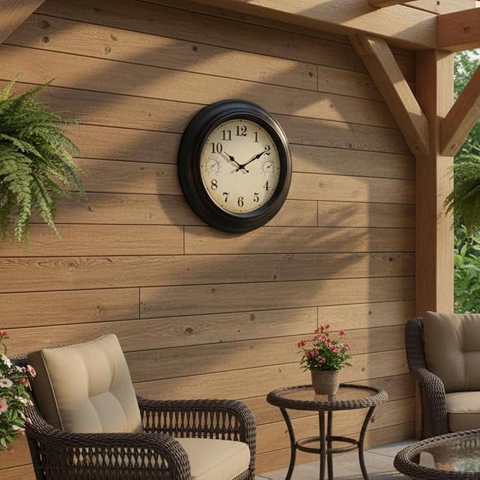 Large Outdoor Clock with Thermometer & Hygrometer – 18 Inch Bronze Vintage Farmhouse Decor Waterproof Wall Clock for Patio