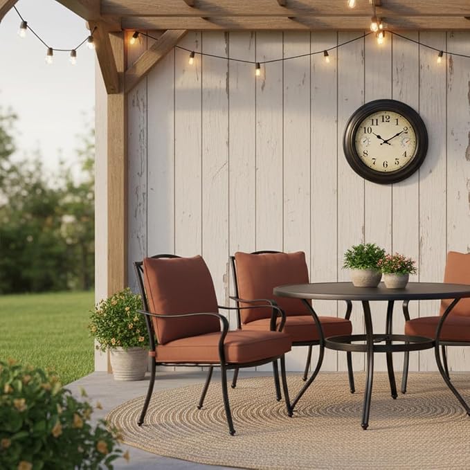 Large Outdoor Clock with Thermometer & Hygrometer – 18 Inch Bronze Vintage Farmhouse Decor Waterproof Wall Clock for Patio