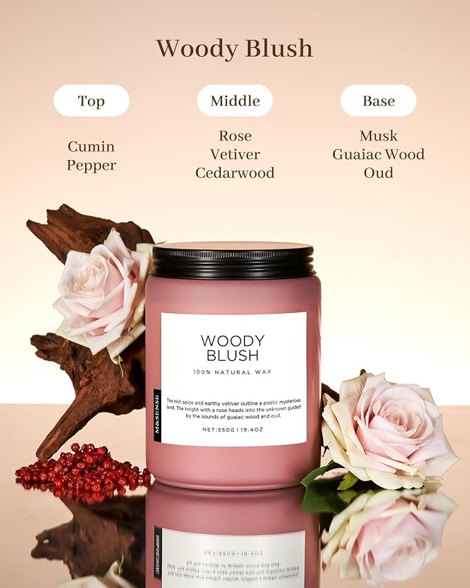 Large Rose Oud Soy Candles, 19.4oz Natural Soy Wax, 110-Hour Long Lasting Slow Burning, alternate product view 2