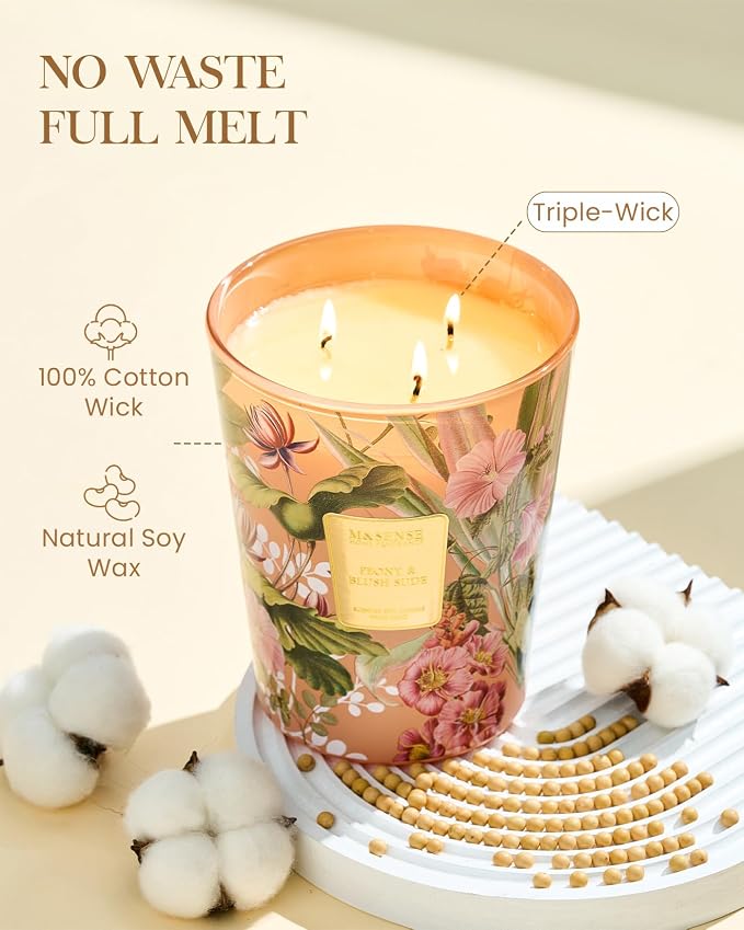 Large Soy Scented Candles Peony & Blush Sude, made from natural materials Natural Spring Candles 35oz 150 Hours Long