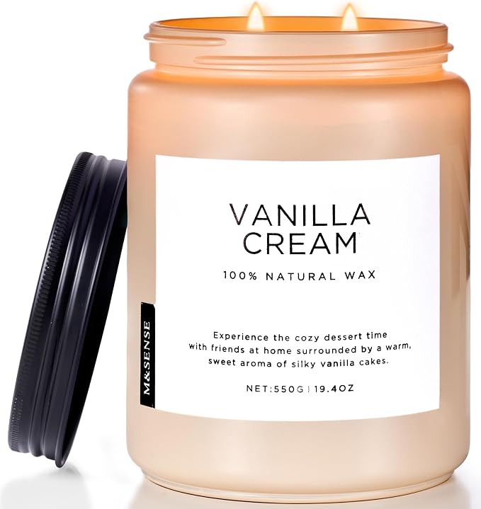 Large Vanilla Scented Candles for Home, 19.4oz Organic Soy Wax, 110-Hour Long Lasting Burning, product image