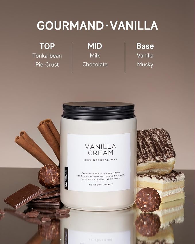 Large Vanilla Scented Candles for Home, 19.4oz Organic Soy Wax, 110-Hour Long Lasting Burning, alternate product view 2