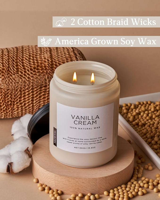 Large Vanilla Scented Candles for Home, 19.4oz Organic Soy Wax, 110-Hour Long Lasting Burning, alternate product view 3