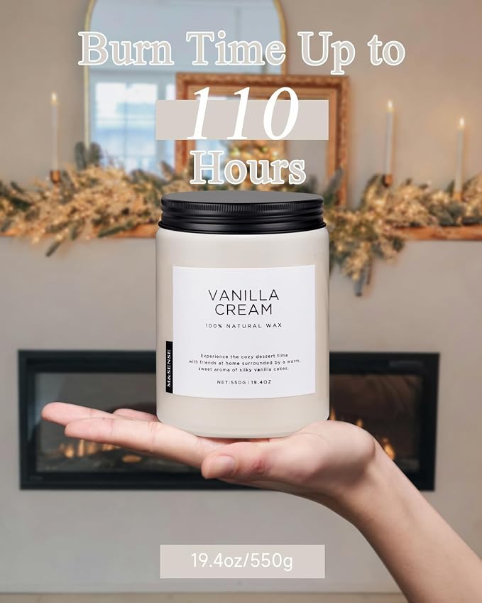 Large Vanilla Scented Candles for Home, 19.4oz Organic Soy Wax, 110-Hour Long Lasting Burning, alternate product view 4