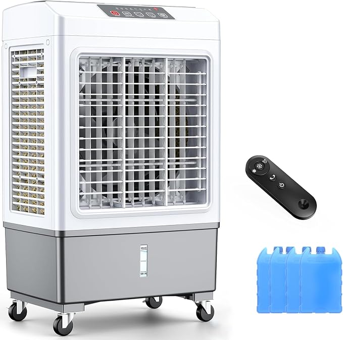 Large Windowless Portable Air Cooler, 3 in 1 Evaporative Swamp Cooler with Remote, Hoseless Ventless Fan Ac Unit, 7H Timer, 8