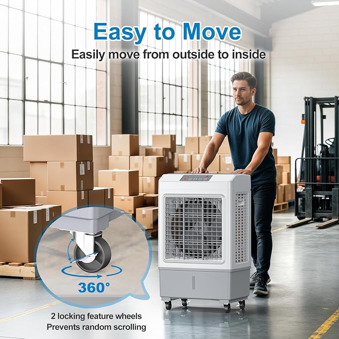 Large Windowless Portable Air Cooler, 3 in 1 Evaporative Swamp Cooler with Remote, Hoseless Ventless Fan Ac Unit, 7H Timer, 8