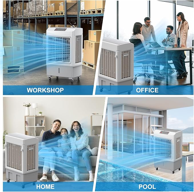Large Windowless Portable Air Cooler, 3 in 1 Evaporative Swamp Cooler with Remote, Hoseless Ventless Fan Ac Unit, 7H Timer, 8