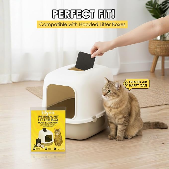 Lasts Up to 2 Years - Upgraded Universal Odor Eliminator for Hooded Cat Litter Box Deodorizer,Natural Coconut Shell Activated