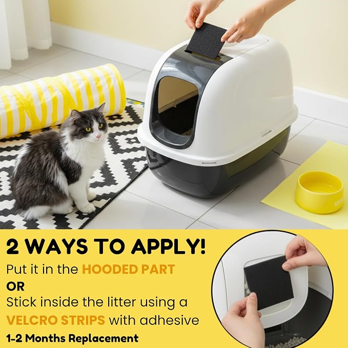 Lasts Up to 2 Years - Upgraded Universal Odor Eliminator for Hooded Cat Litter Box Deodorizer,Natural Coconut Shell Activated