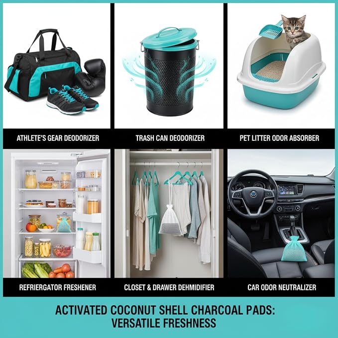 Lasts Up to 3 Years – Wearable Shoe Deodorizer Pad- Coconut Shell Charcoal Odor Absorber for Shoes, Gym Bags, Boxing Gloves