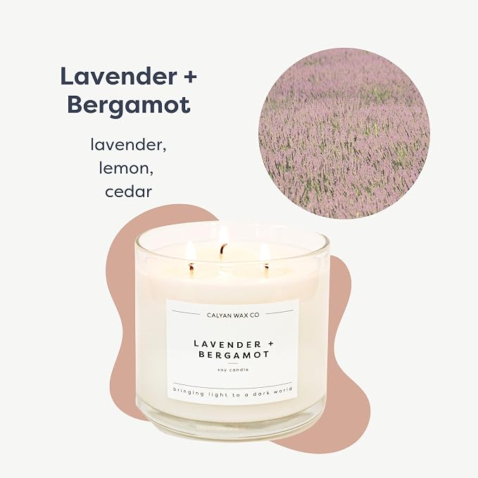 Lavender & Bergamot 3 Wick Scented Candle cotton, alternate product view 2