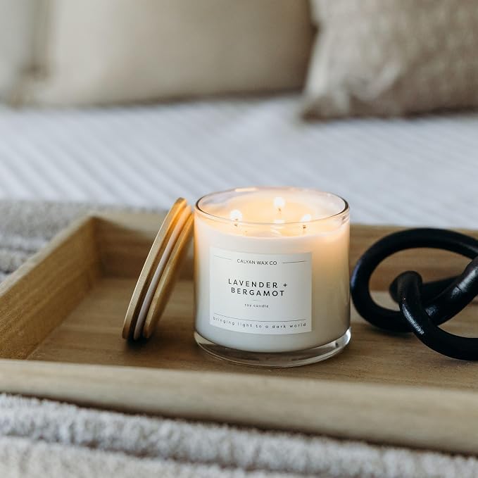 Lavender & Bergamot 3 Wick Scented Candle cotton, alternate product view 5