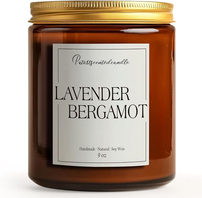 Lavender & Bergamot Scented Candles for Home, Natural Soy Wax Aromatherapy made from natural materials Candle Gifts for