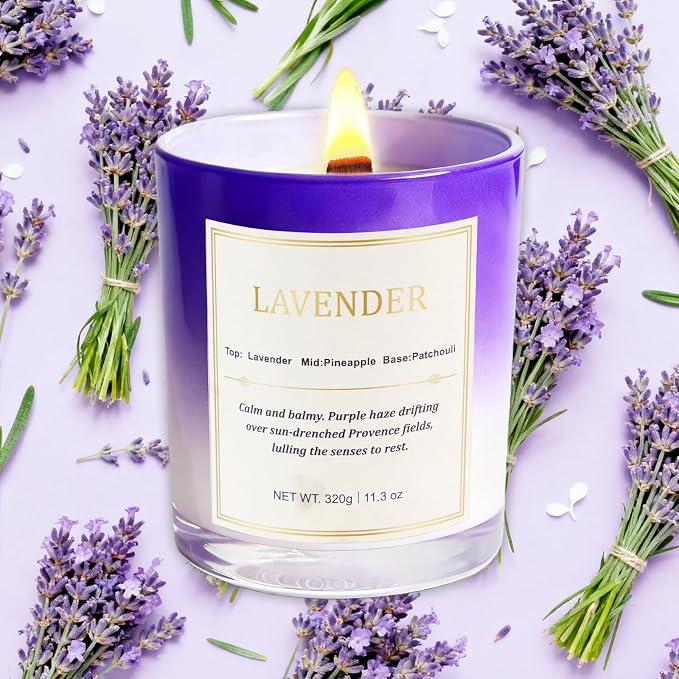 Lavender Candle Gift Set – 2 Pack Wood Wick Soy Wax Scented Candles with Gift Boxes, alternate product view 2