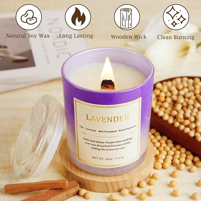 Lavender Candle Gift Set – 2 Pack Wood Wick Soy Wax Scented Candles with Gift Boxes, alternate product view 3