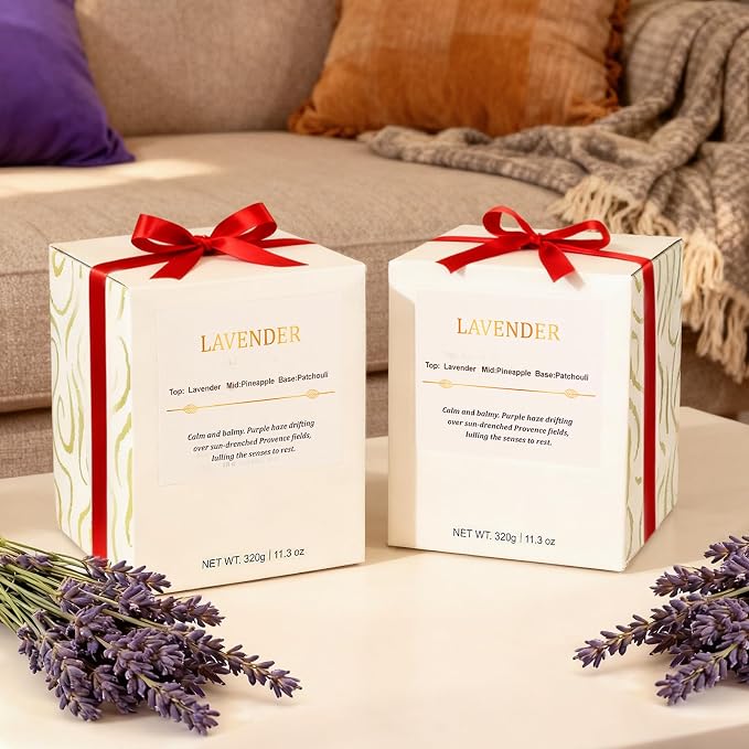Lavender Candle Gift Set – 2 Pack Wood Wick Soy Wax Scented Candles with Gift Boxes, alternate product view 4