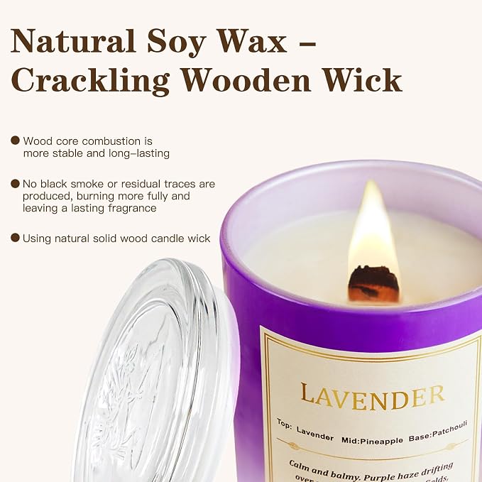 Lavender Candle Gift Set – 2 Pack Wood Wick Soy Wax Scented Candles with Gift Boxes, alternate product view 6