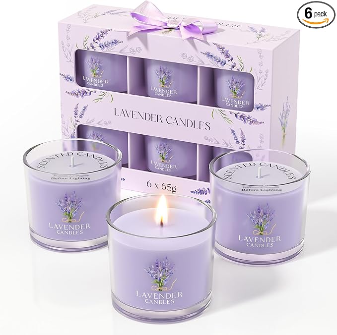 Lavender Candle, Scented Candles Gift Set for Stress Relief, 6 Votive Candles for Women and Men, product image