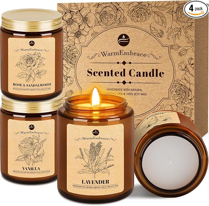 Lavender Candles, 4-Pack Scented Candle Set for Women, 7.6 oz Natural Organic Soy Wax in Glass Jar, product image