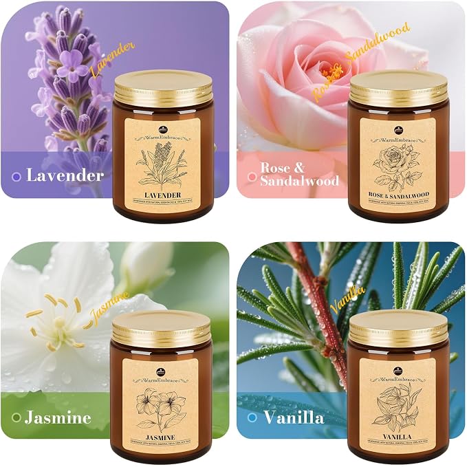 Lavender Candles, 4-Pack Scented Candle Set for Women, 7.6 oz Natural Organic Soy Wax in Glass Jar, alternate product view 2