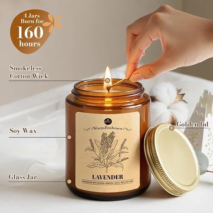 Lavender Candles, 4-Pack Scented Candle Set for Women, 7.6 oz Natural Organic Soy Wax in Glass Jar, alternate product view 4