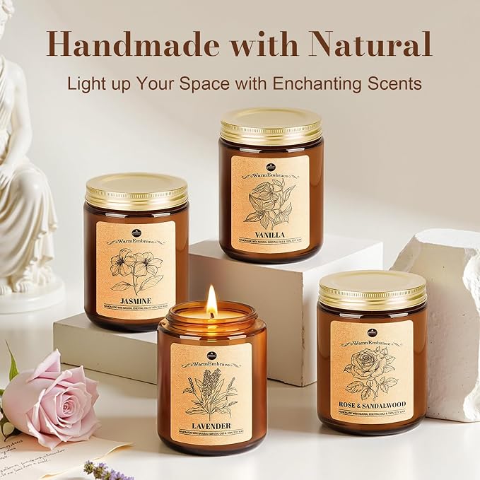 Lavender Candles, 4-Pack Scented Candle Set for Women, 7.6 oz Natural Organic Soy Wax in Glass Jar, alternate product view 5