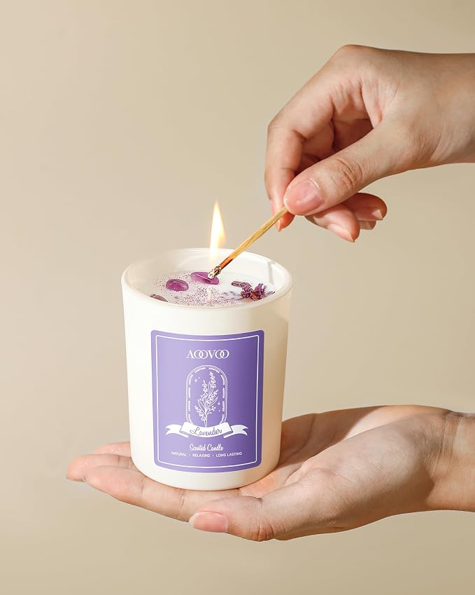 Lavender Candles Set for Women - 4 Pack Candles for Home Scented, Aromatherapy Candle with Crystals Inside, alternate product