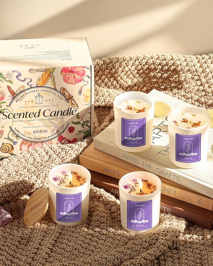 Lavender Candles Set for Women - 4 Pack Candles for Home Scented, Aromatherapy Candle with Crystals Inside, alternate product
