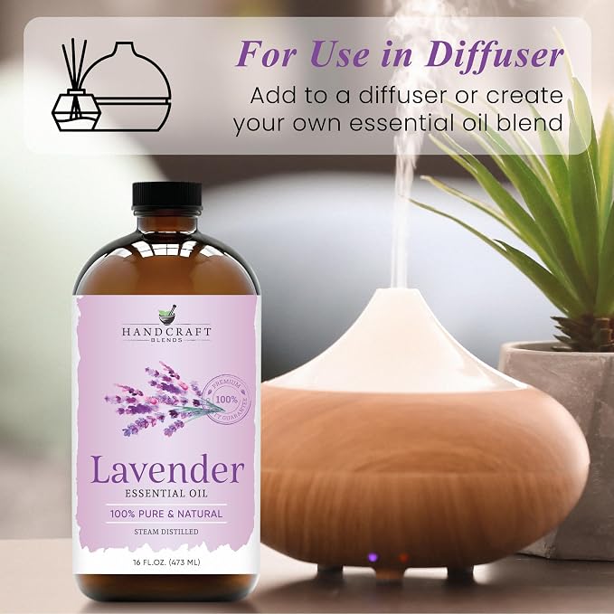 Lavender Essential Oil in Glass Bottle – Huge 16 Fl Oz – 100% Pure and Natural – Premium Grade Oil for Diffuser and