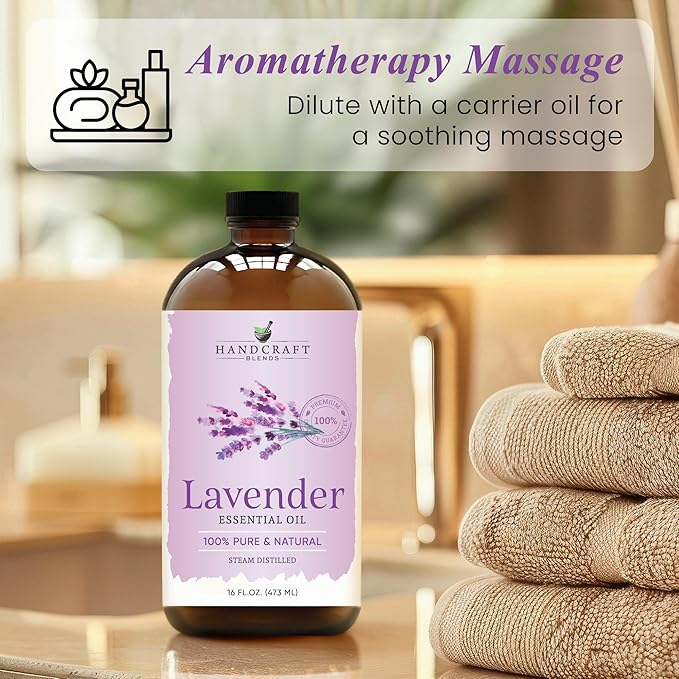 Lavender Essential Oil in Glass Bottle – Huge 16 Fl Oz – 100% Pure and Natural – Premium Grade Oil for Diffuser and