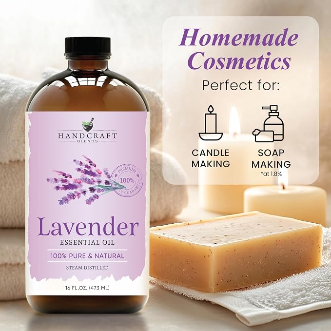 Lavender Essential Oil in Glass Bottle – Huge 16 Fl Oz – 100% Pure and Natural – Premium Grade Oil for Diffuser and