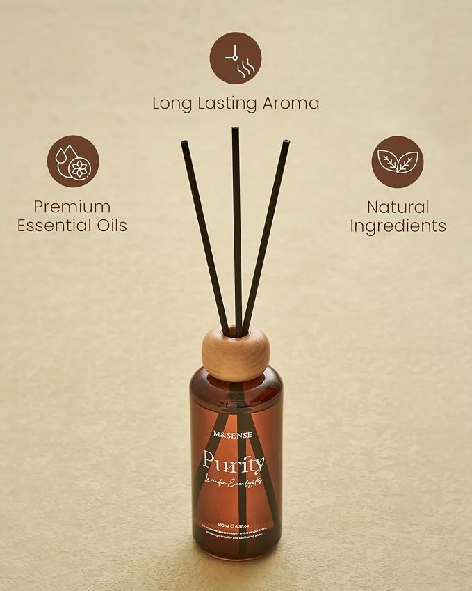 Lavender Eucalyptus Reed Diffuser: 6.3 fl oz made from natural materials Aroma Set with Sticks, Light & Subtle Fragrance