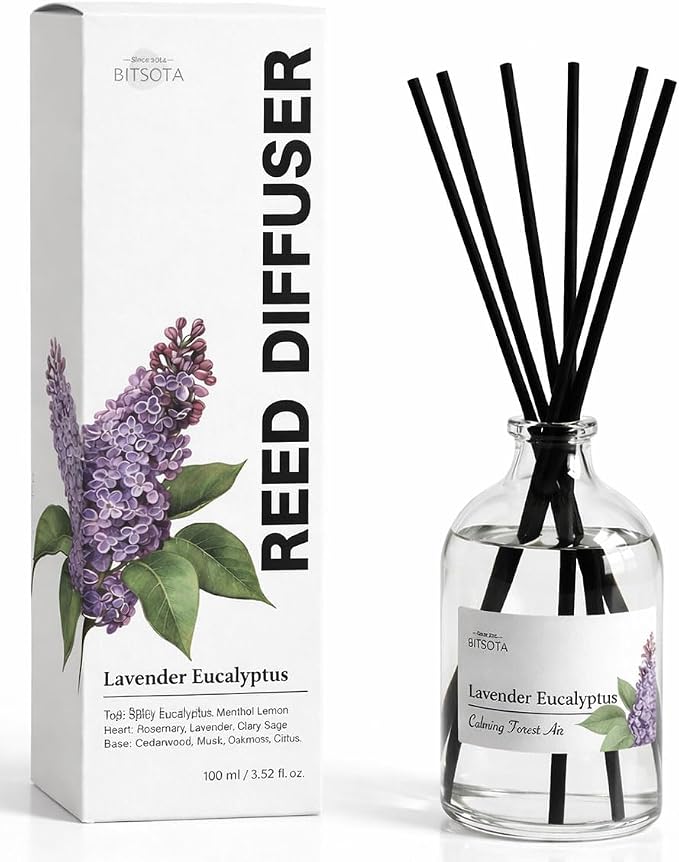Lavender Eucalyptus Reed Diffuser Set for Bathroom & Home, Long Lasting Essential Oil Aroma, Glass Bottle Home Fragrance with