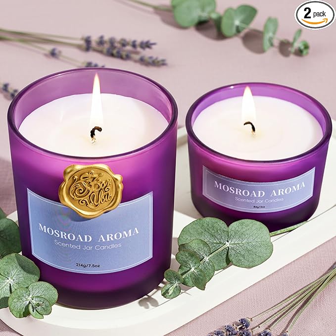 Lavender Eucalyptus Scented Candle Set - 2 Packs, Spa Scent Aromatherapy Candles for Stress Relief, Calming Candles for